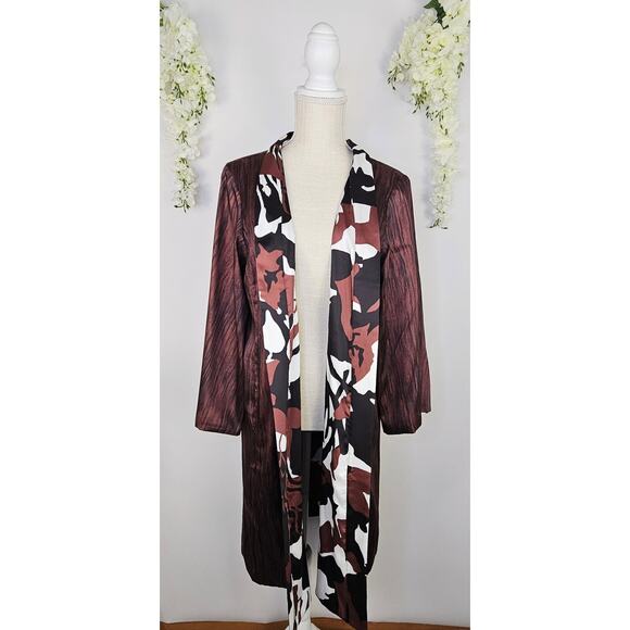 Chico’s Reversible Open Front Cardigan Duster Jacket Size 2 Large Abstract Satin - Picture 4 of 16